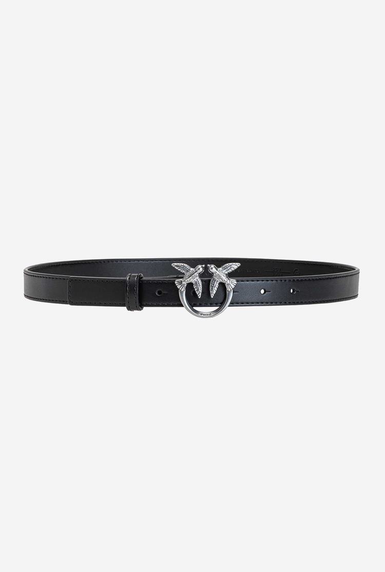 Women's Pinko Love Birds Thin Leather Belts Black Silver | Canada-64329759