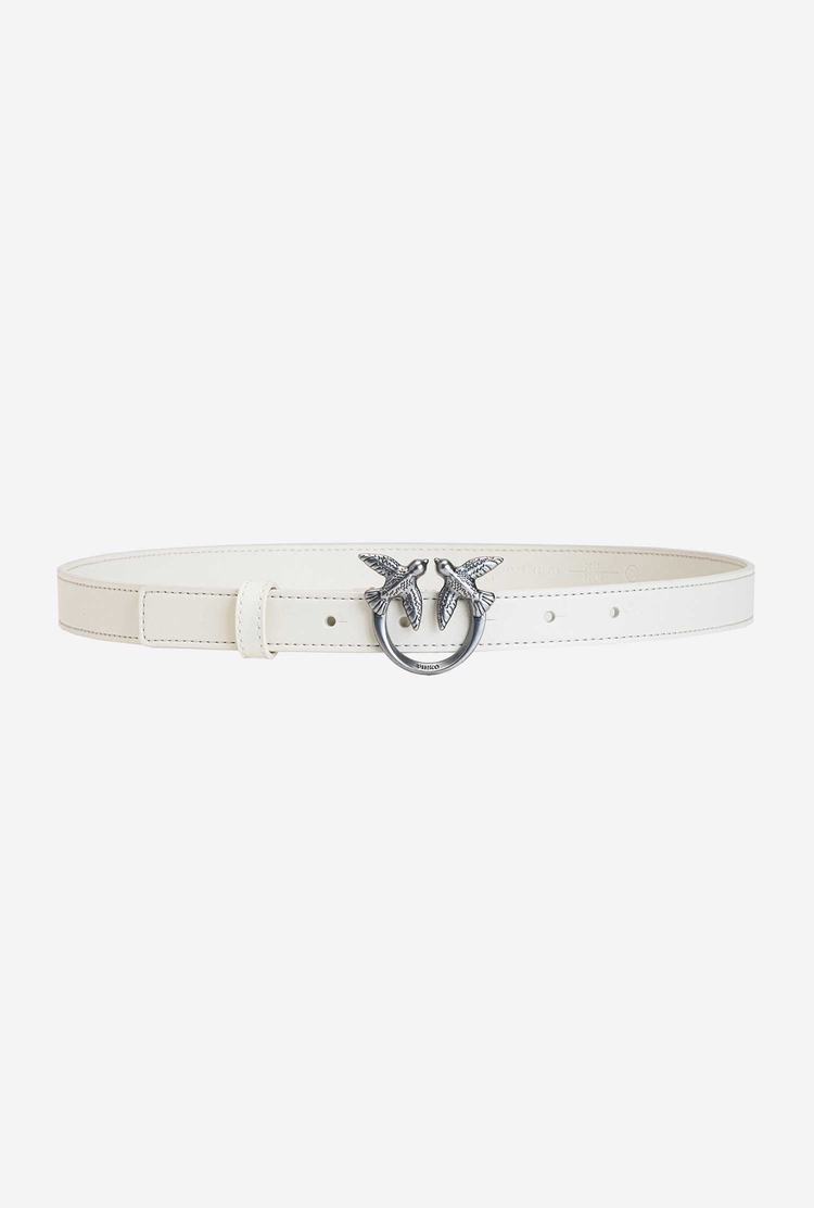 Women's Pinko Love Birds Thin Leather Belts White Silver | Canada-96842359