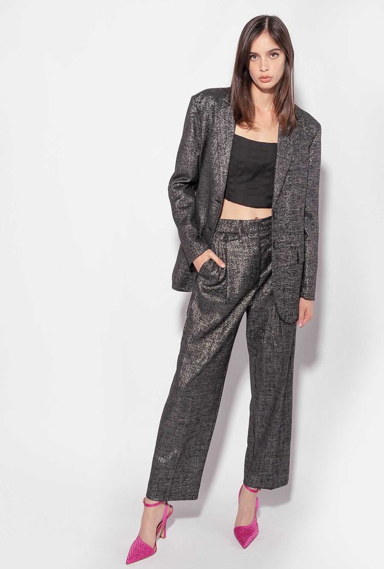 Women's Pinko Lurex Pants Black/Silver | Canada-39817029