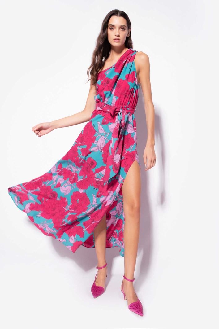Women's Pinko Macro Floral Motif Dress Multicolor Green/Fuchsia | Canada-04391789