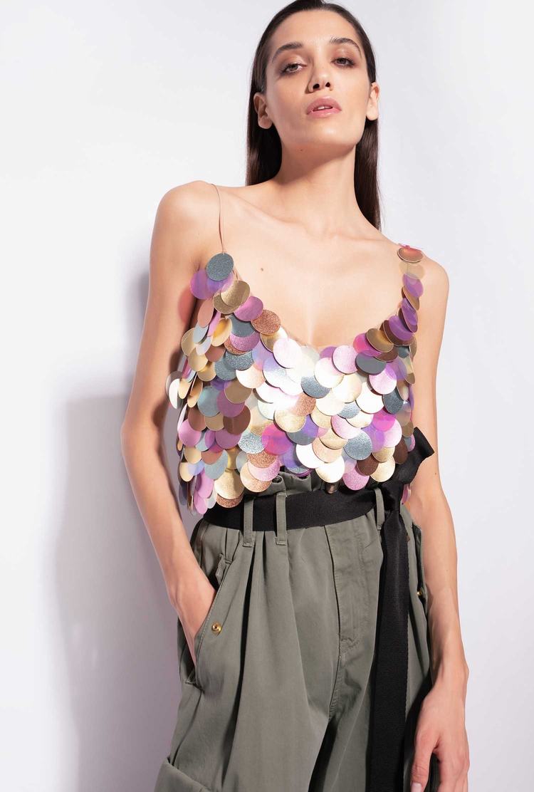 Women's Pinko Macro-sequinned Tanks Green Multicolor/Pink | Canada-48503719