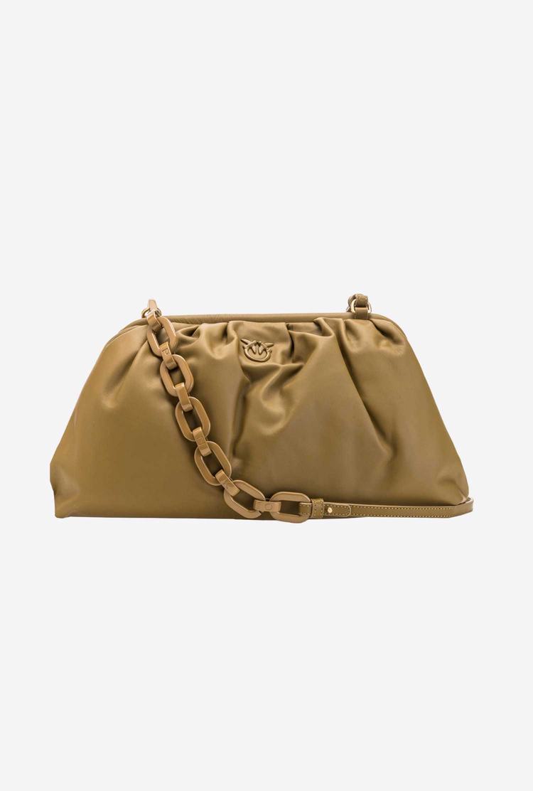 Women's Pinko Maxi Chain Clutch Block Colour Handbag Beige Gold | Canada-64507319
