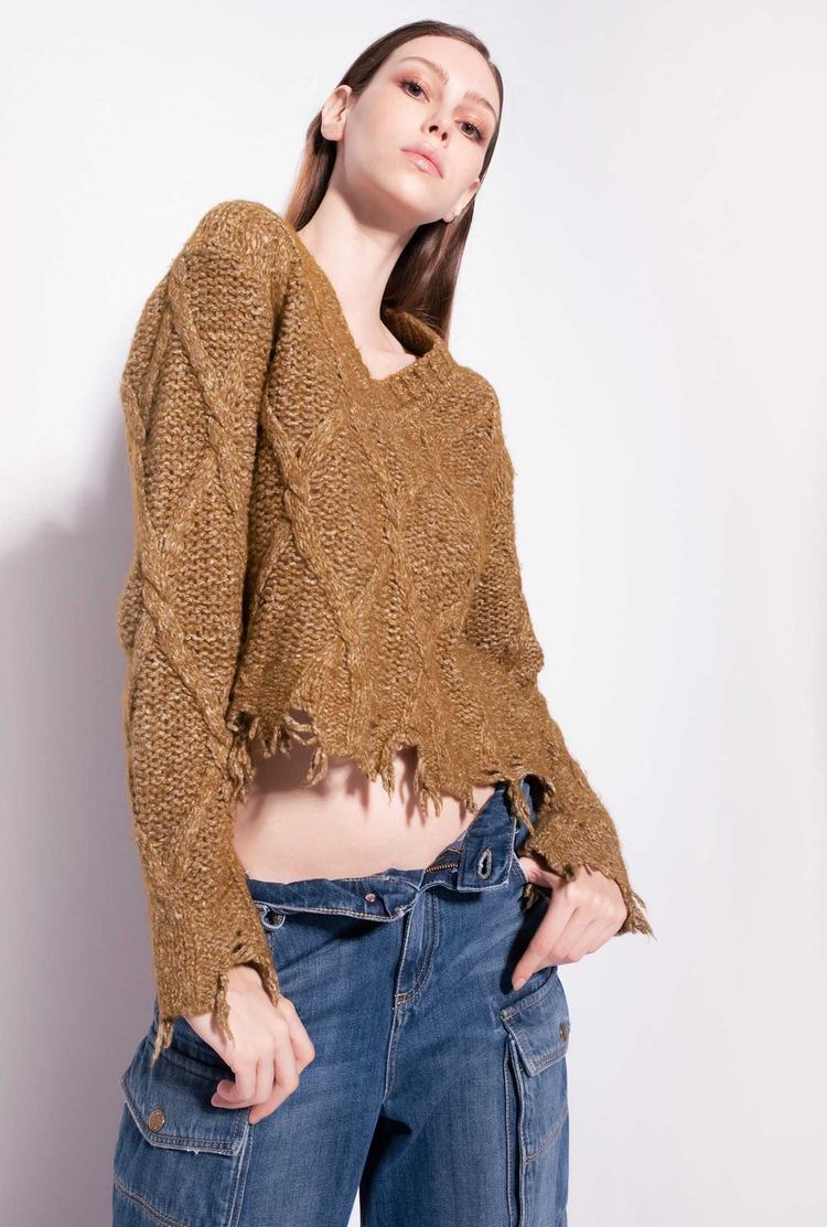Women's Pinko Maxi-diamond Knit Pullover Beige Gold | Canada-06841399