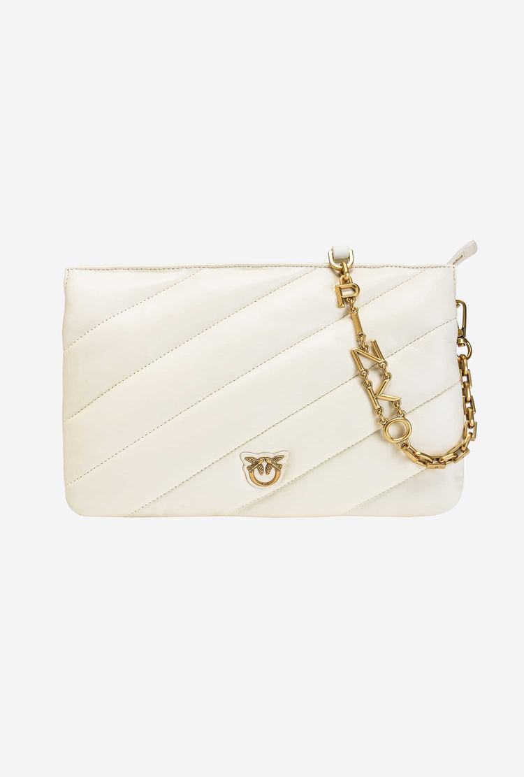 Women's Pinko Medium Twins Bag Maxi Quilt Crossbody Bags White Gold | Canada-29657039