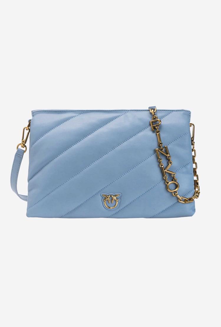 Women's Pinko Medium Twins Bag Maxi Quilt Crossbody Bags Blue Light Gold | Canada-60824539