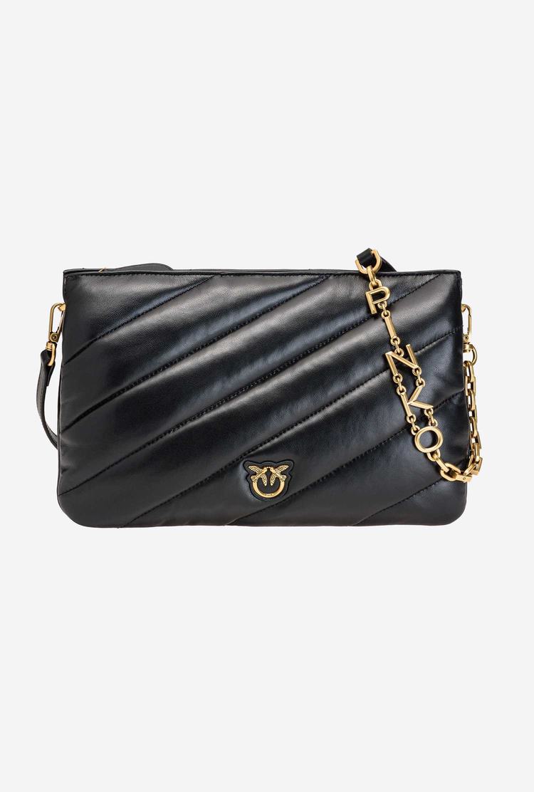 Women's Pinko Medium Twins Bag Maxi Quilt Crossbody Bags Black Gold | Canada-80231749