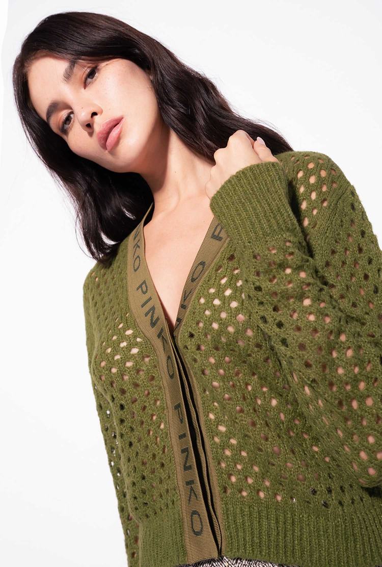 Women's Pinko Mesh-knit Cardigan Green | Canada-49726319