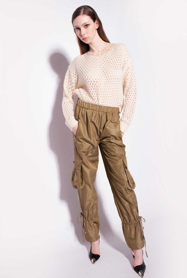 Women's Pinko Mesh-stitch Pullover White/Pink | Canada-91583479