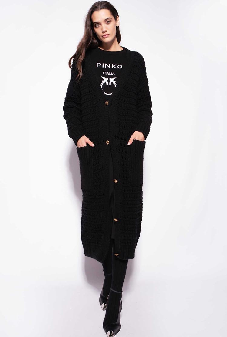 Women's Pinko Mesh-stitched Maxi Cardigan Black | Canada-94368709