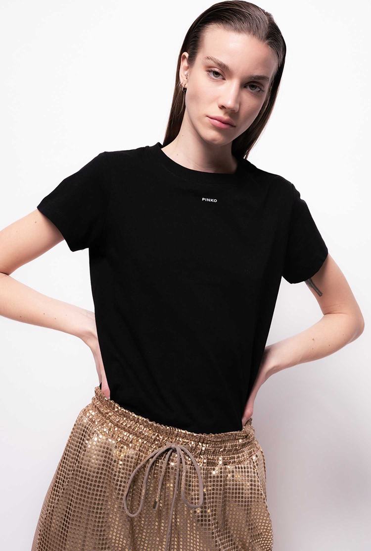 Women's Pinko Micro Logo T Shirts Black | Canada-91634289