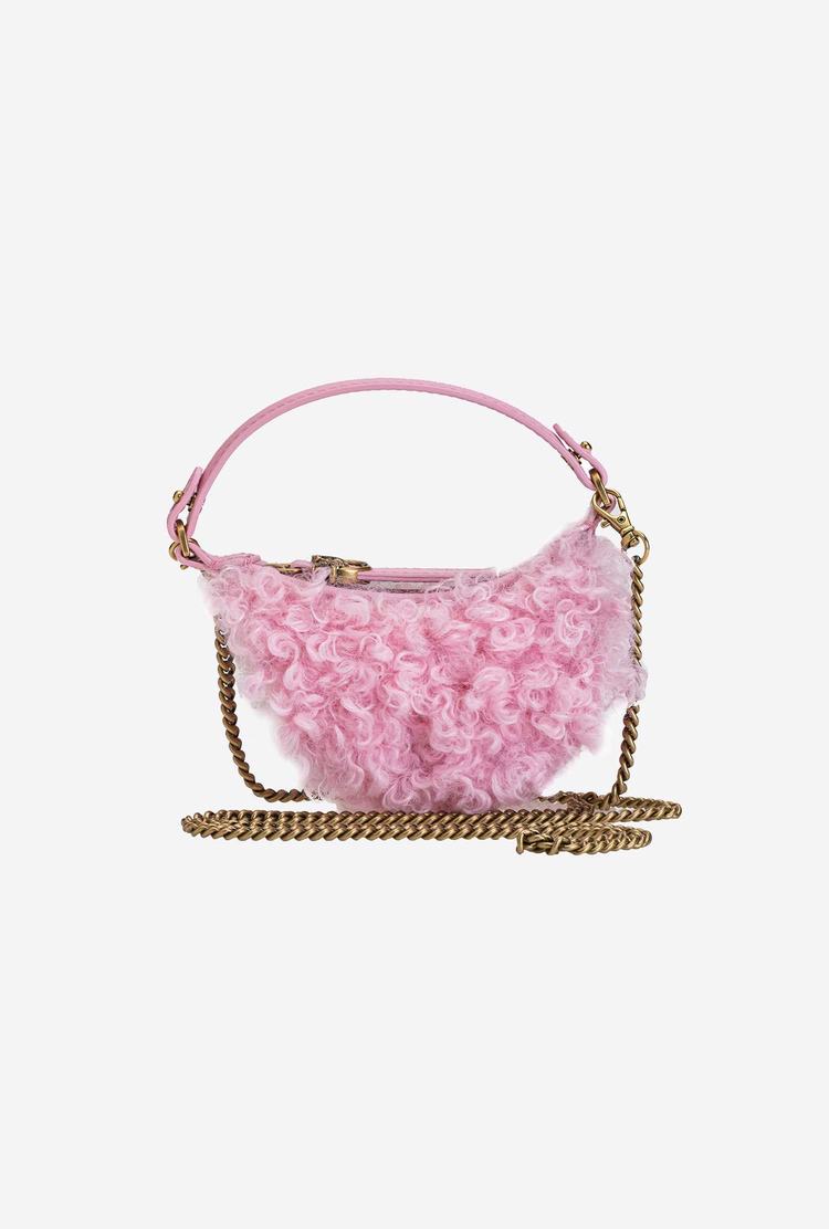 Women's Pinko Micro Long Half Moon Bag Eco Sheepskin Mini Bag Pink Gold | Canada-21694709
