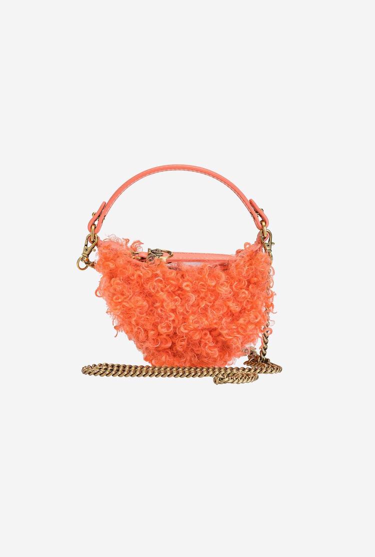 Women's Pinko Micro Long Half Moon Bag Eco Sheepskin Mini Bag Orange Gold | Canada-24635979