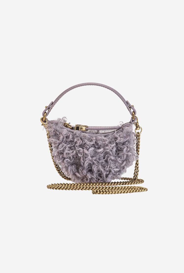 Women's Pinko Micro Long Half Moon Bag Eco Sheepskin Mini Bag Grey Gold | Canada-35870469