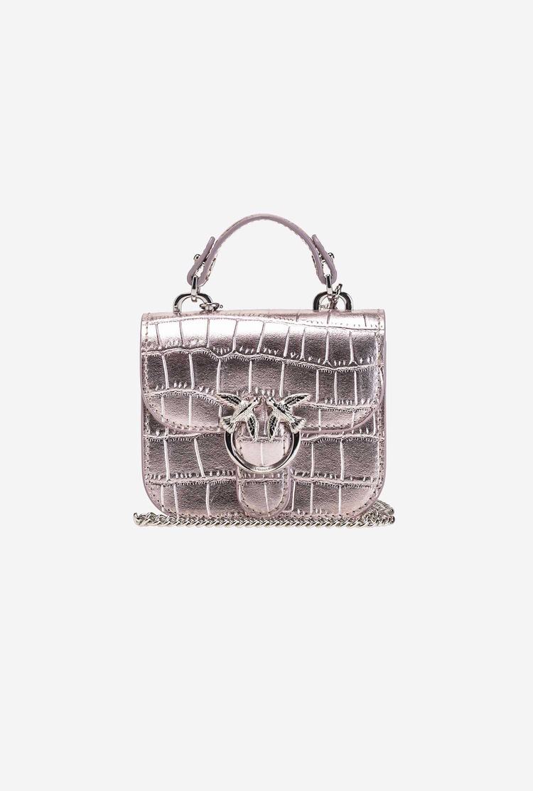 Women's Pinko Micro Love Bag Bell Croco Mini Bag Pink Gold | Canada-07621959