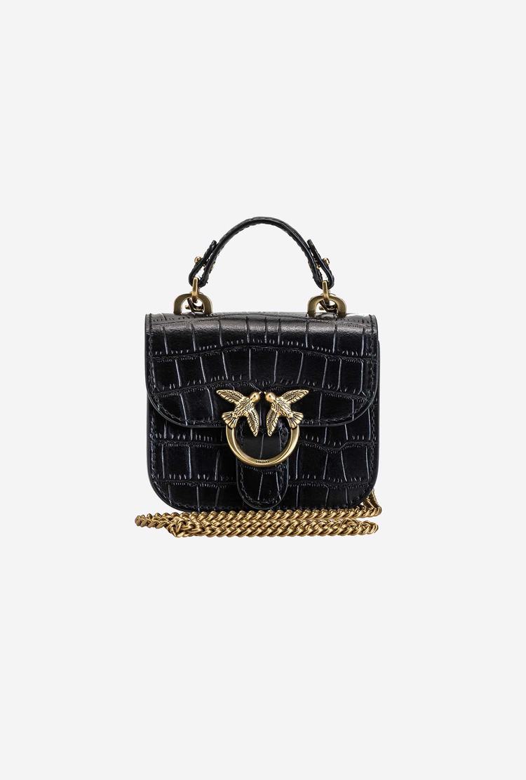 Women's Pinko Micro Love Bag Bell Croco Handbag Black Gold | Canada-12935679