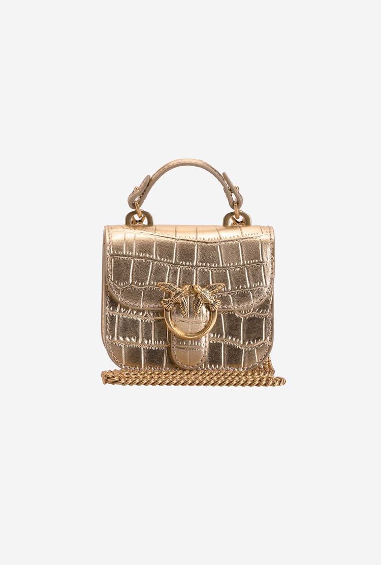 Women's Pinko Micro Love Bag Bell Croco Mini Bag Gold | Canada-57841069