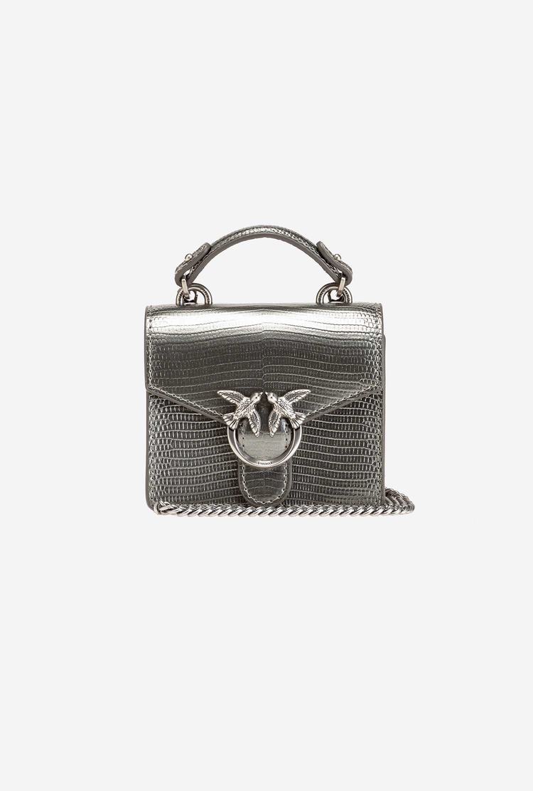 Women's Pinko Micro Love Bag Handle Lizard Mini Bag Titanium Silver | Canada-08796329