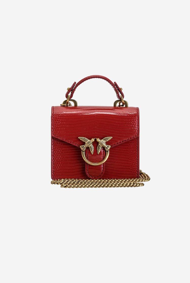 Women's Pinko Micro Love Bag Handle Lizard Handbag Red Gold | Canada-09823679