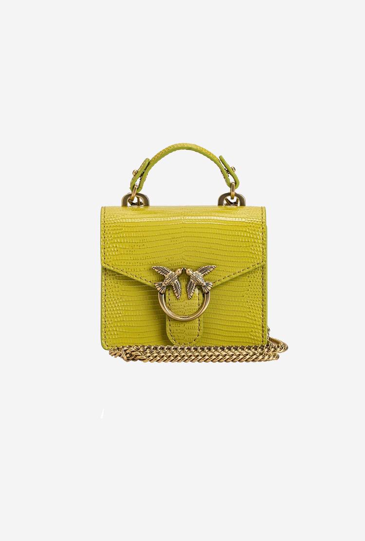 Women's Pinko Micro Love Bag Handle Lizard Handbag Green Gold | Canada-13529649