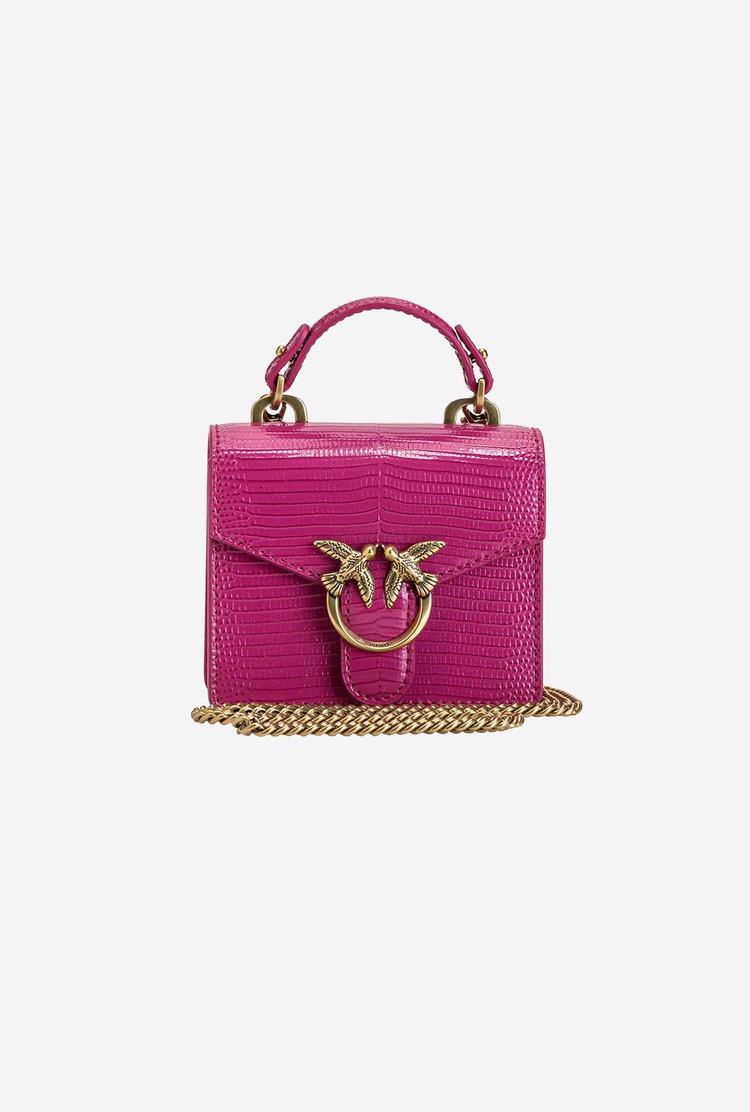 Women's Pinko Micro Love Bag Handle Lizard Mini Bag Fuchsia Gold | Canada-72490589
