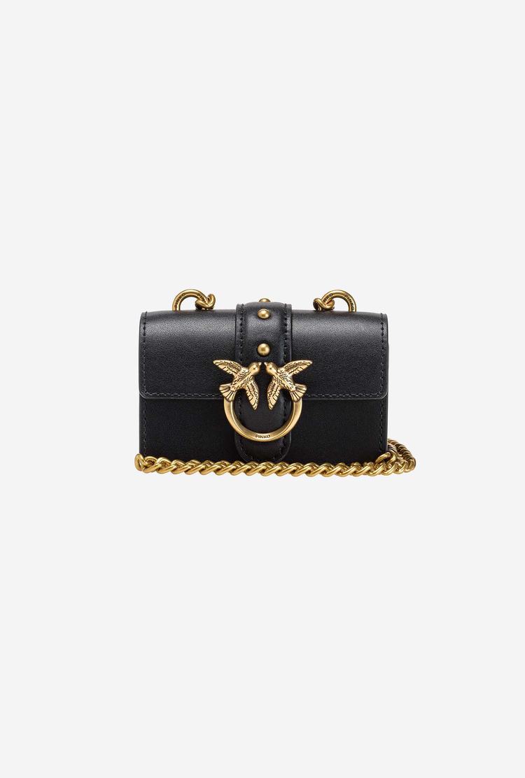 Women's Pinko Micro Love Bag Icon Simply Crossbody Bags Black Gold | Canada-47805169