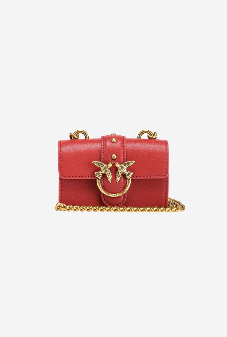 Women's Pinko Micro Love Bag Icon Simply Crossbody Bags Red Gold | Canada-96870139