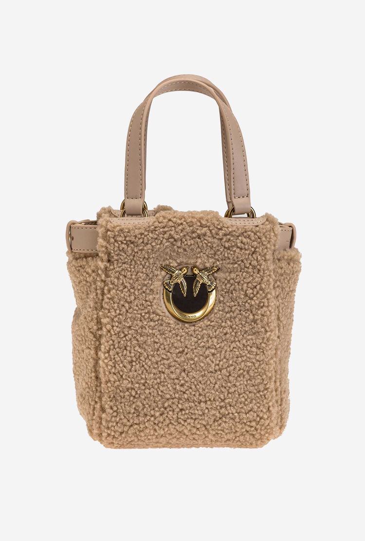 Women's Pinko Mini Everyday Faux Fur Handbag Beige Gold | Canada-25698719