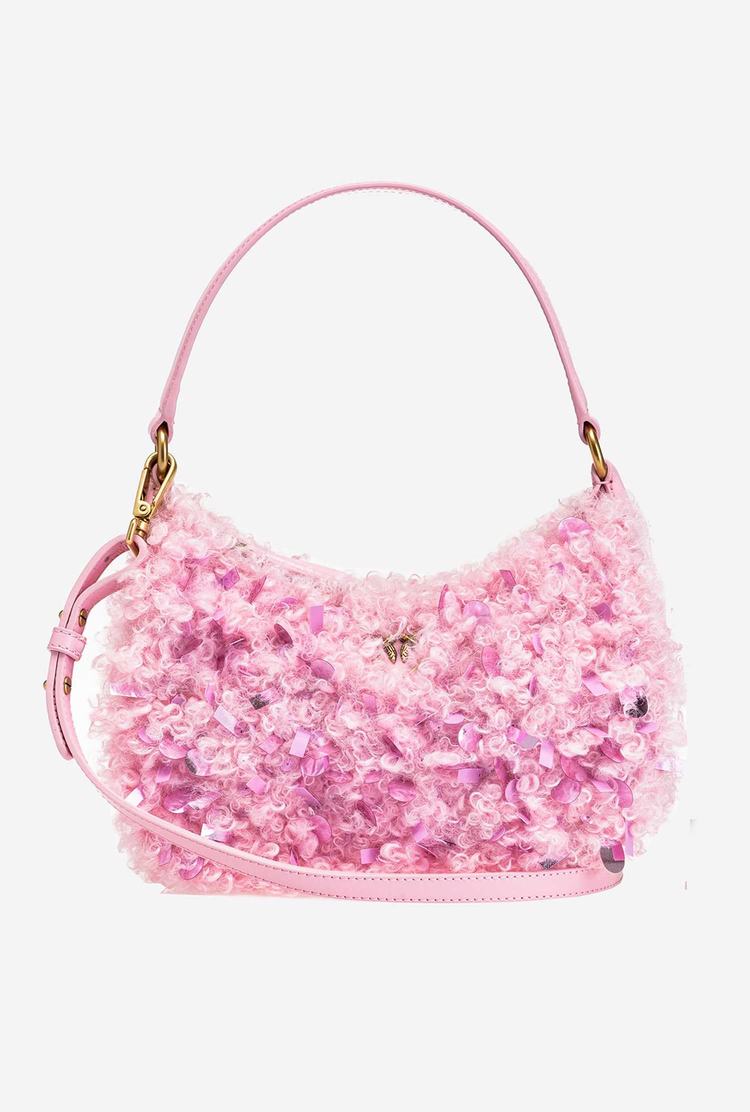 Women's Pinko Mini Half Moon Bag Neon Curls Shoulder Bags Pink Gold | Canada-34859179
