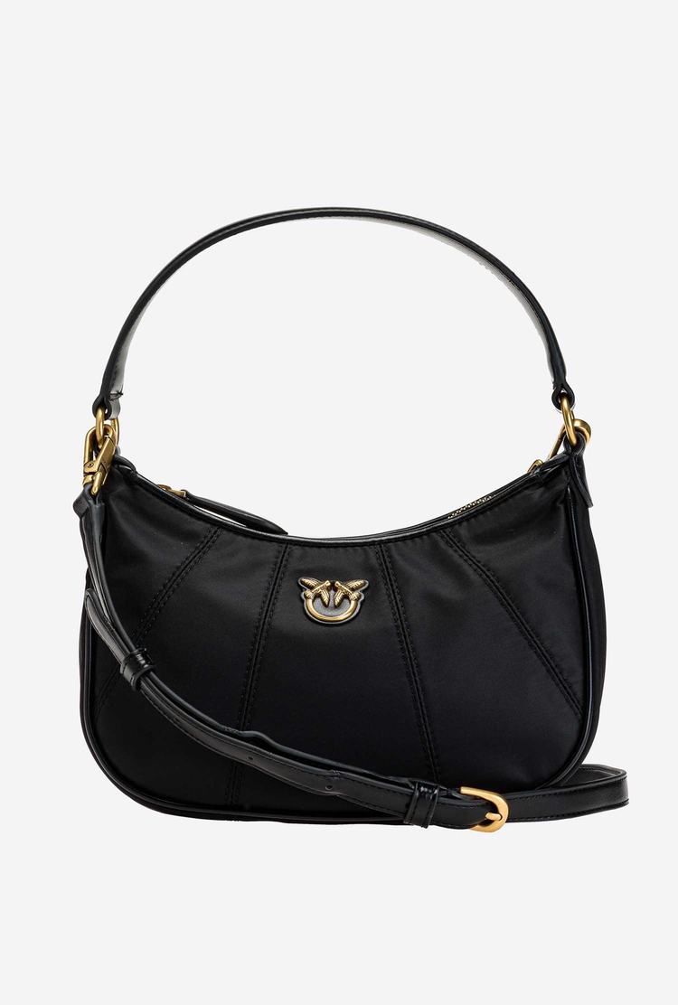 Women's Pinko Mini Half Moon Bag Recycled Shoulder Bags Black Gold | Canada-76851909