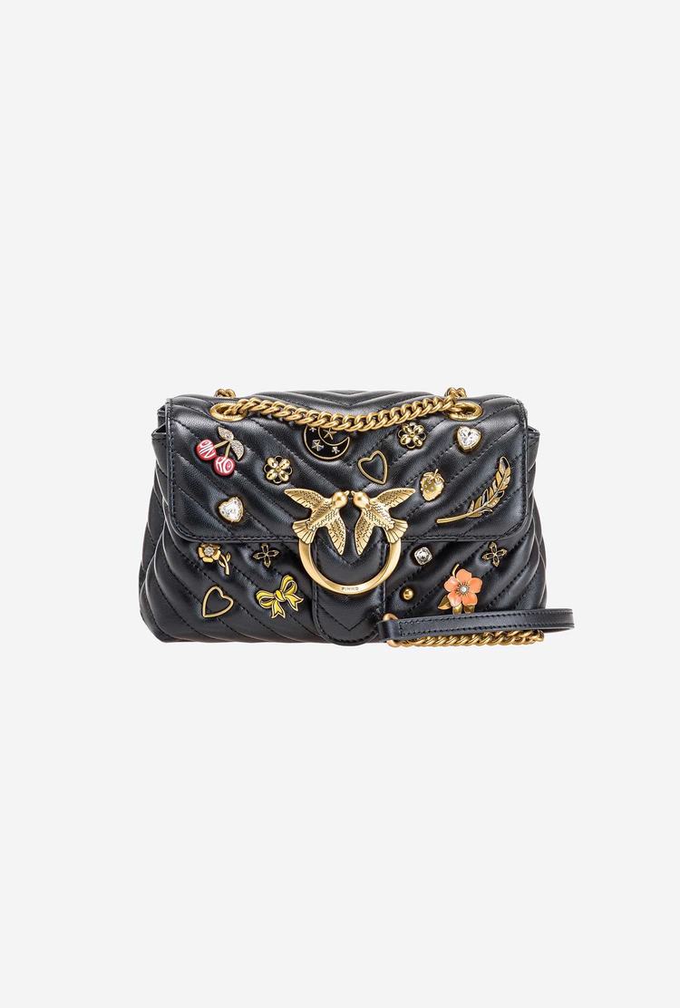 Women's Pinko Mini Lady Love Bag Puff Logo Monogram Crossbody Bags Black Gold | Canada-51248079