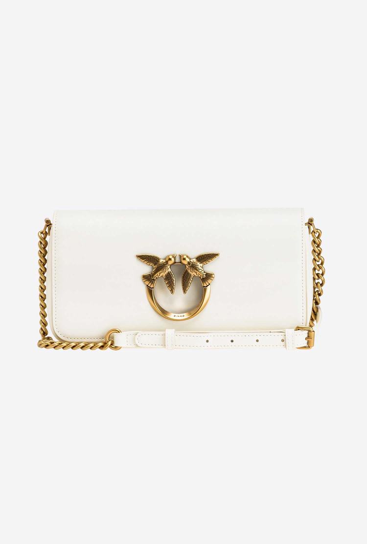 Women's Pinko Mini Love Bag Click Baguette Simply Crossbody Bags White Gold | Canada-09861729