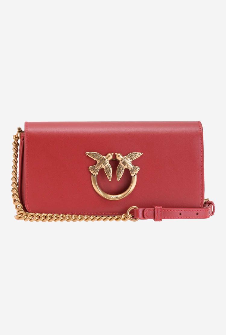 Women's Pinko Mini Love Bag Click Baguette Simply Crossbody Bags Red Gold | Canada-26197809