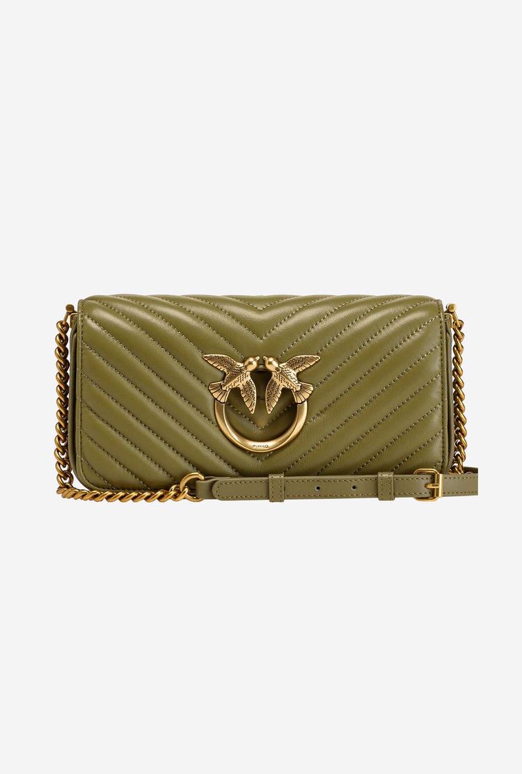 Women's Pinko Mini Love Bag Click Baguette Chevron Shoulder Bags Olive Green Gold | Canada-60942739