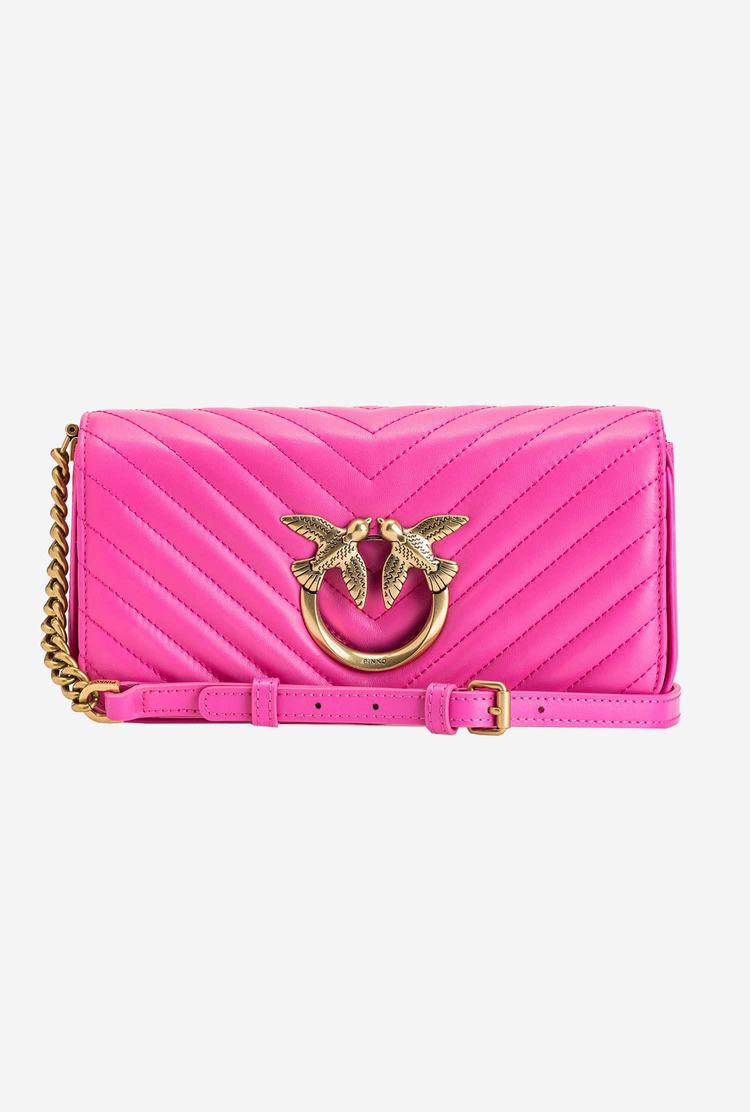 Women's Pinko Mini Love Bag Click Baguette Chevron Shoulder Bags Fuchsia Gold | Canada-80375169