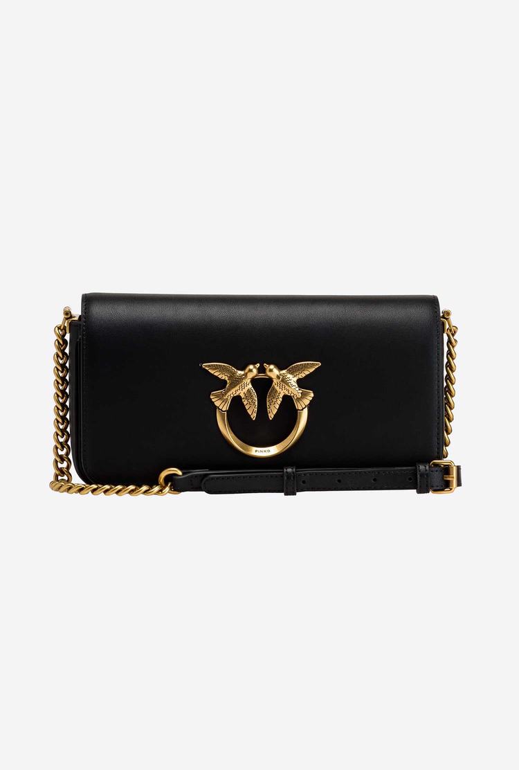 Women's Pinko Mini Love Bag Click Baguette Simply Crossbody Bags Black Gold | Canada-86790519