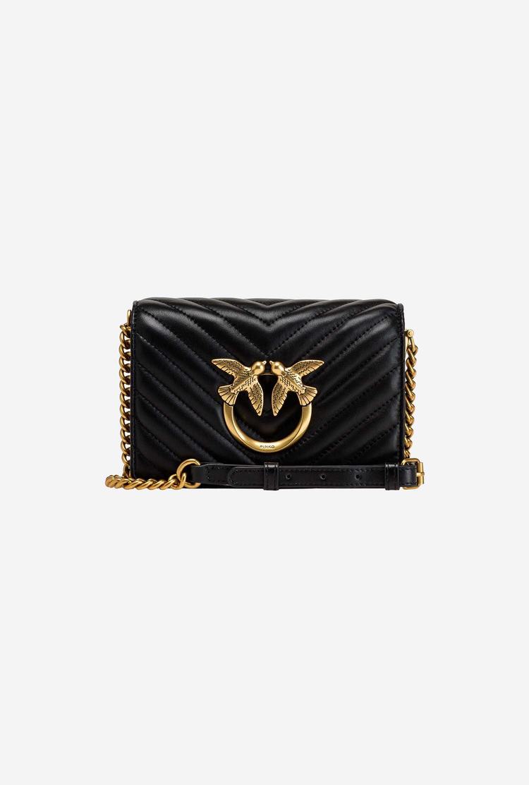 Women's Pinko Mini Love Bag Click Chevron Crossbody Bags Black Gold | Canada-92483169