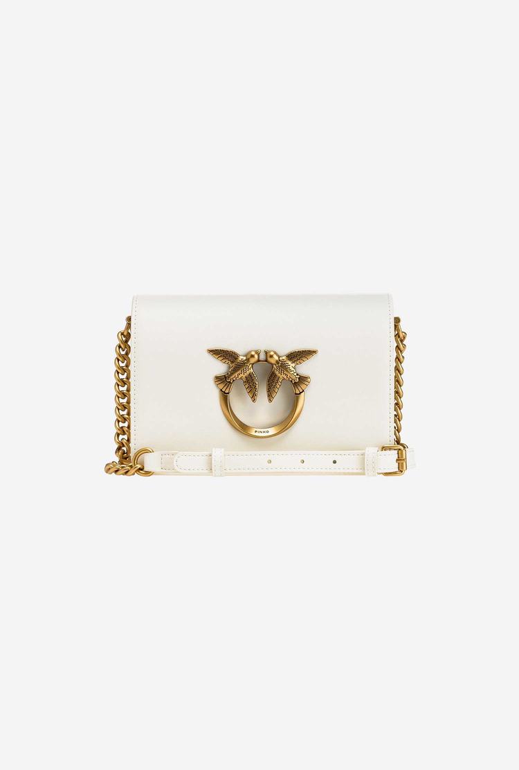 Women's Pinko Mini Love Bag Click Simply Crossbody Bags White Gold | Canada-60532919