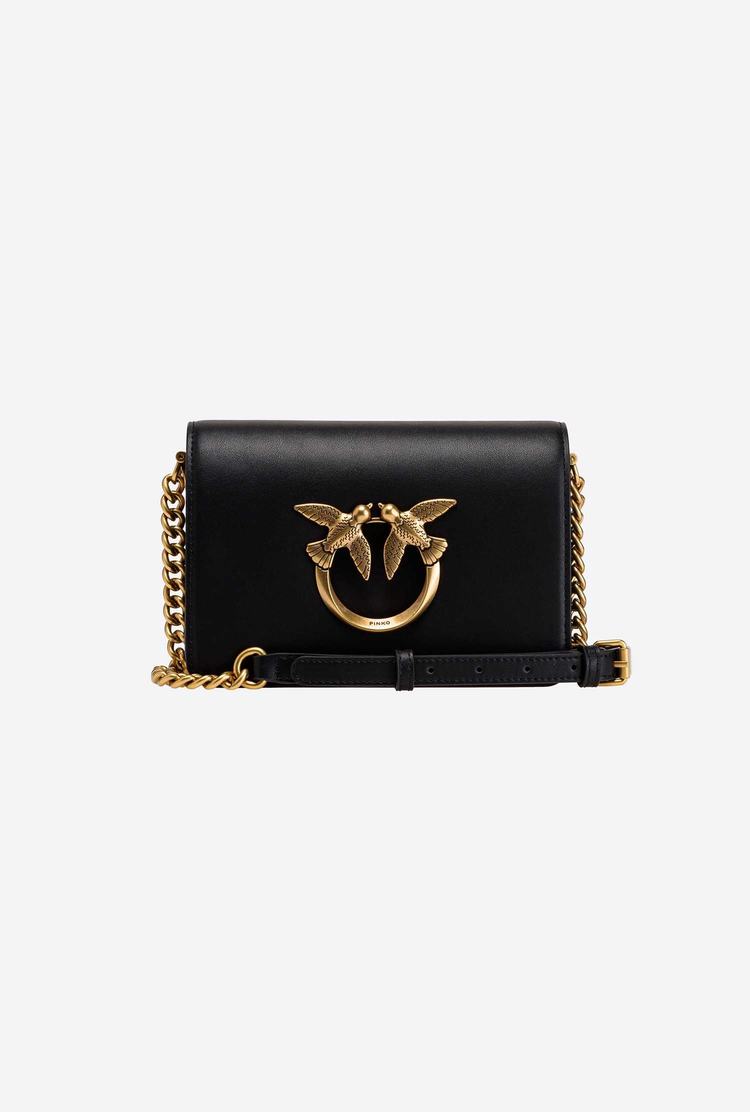 Women's Pinko Mini Love Bag Click Simply Crossbody Bags Black Gold | Canada-95280349