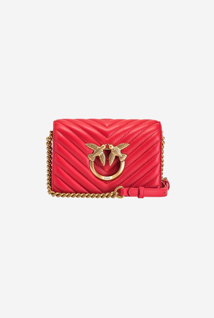 Women's Pinko Mini Love Bag Click V Quilt Crossbody Bags Red Gold | Canada-26054919