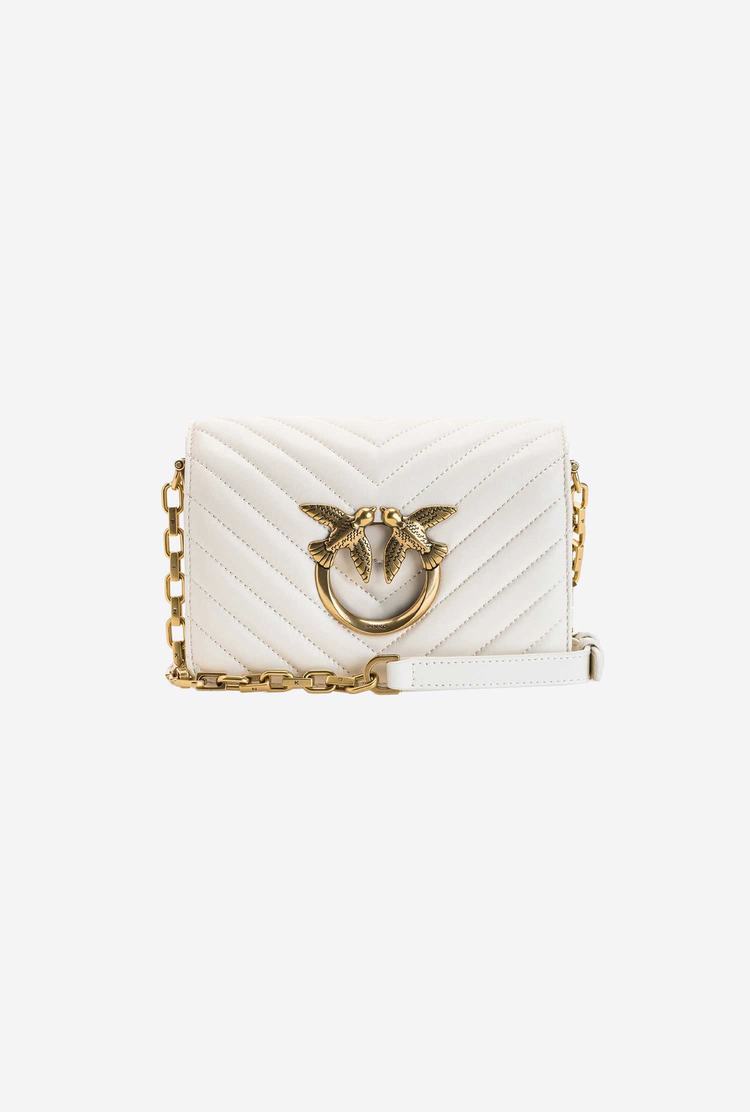 Women's Pinko Mini Love Bag Click V Quilt Crossbody Bags White Gold | Canada-37549609