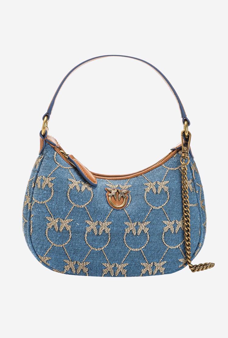 Women's Pinko Mini Love Bag Half Moon Denim Logo Shoulder Bags Light Blue/Gold | Canada-29401659