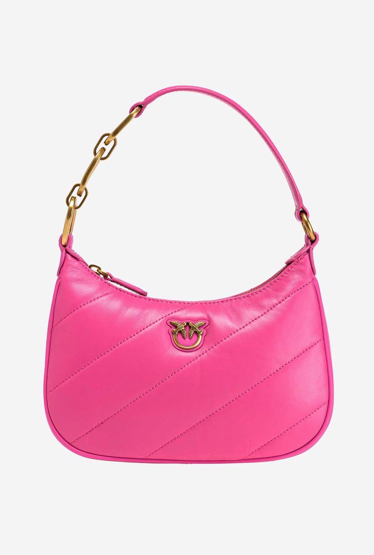 Women's Pinko Mini Love Bag Half Moon Maxi Quilt Shoulder Bags Fuchsia Gold | Canada-21085469