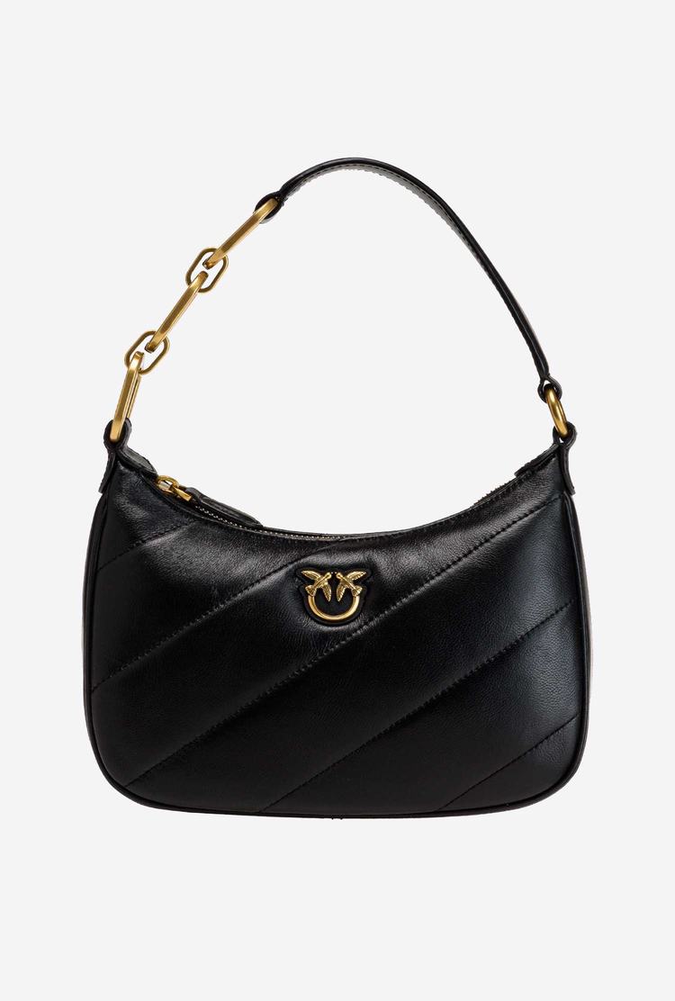 Women's Pinko Mini Love Bag Half Moon Maxi Quilt Shoulder Bags Black Gold | Canada-51963729
