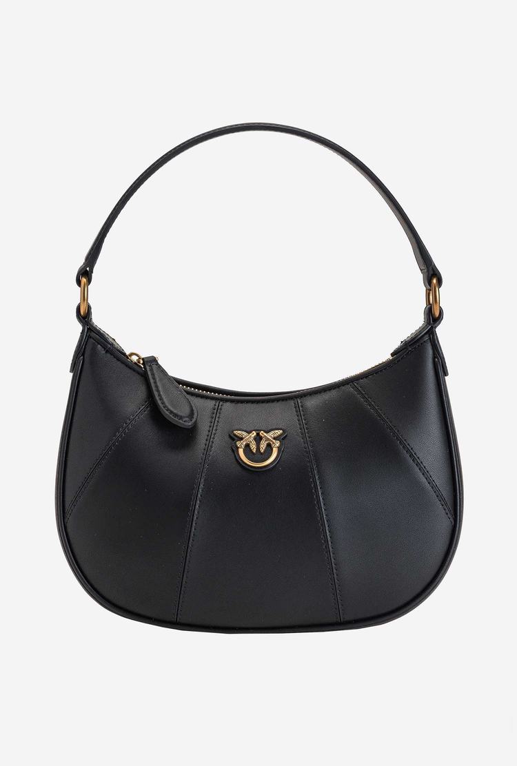 Women's Pinko Mini Love Bag Half Moon Simply Shoulder Bags Black Gold | Canada-73296459