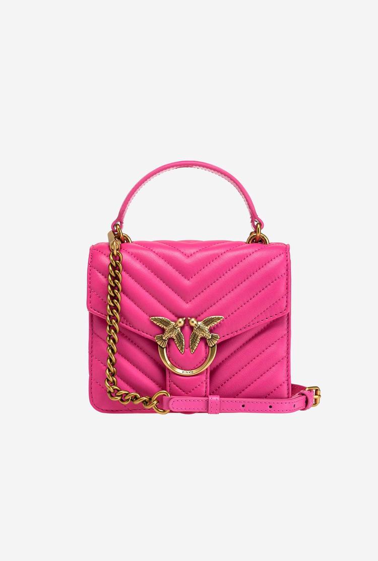Women's Pinko Mini Love Bag Handle Chevron Handbag Fuchsia Gold | Canada-23641789