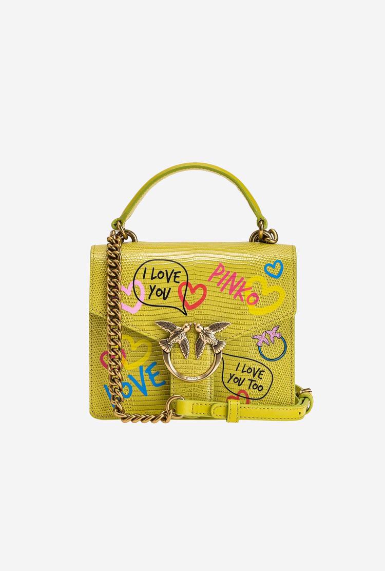 Women's Pinko Mini Love Bag Handle Street Art Love Handbag Green Gold | Canada-58601429