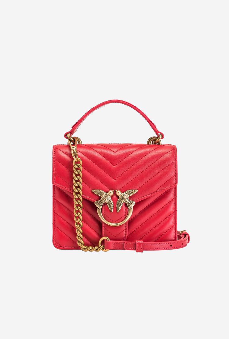 Women's Pinko Mini Love Bag Handle V Quilt Handbag Red Gold | Canada-24389019