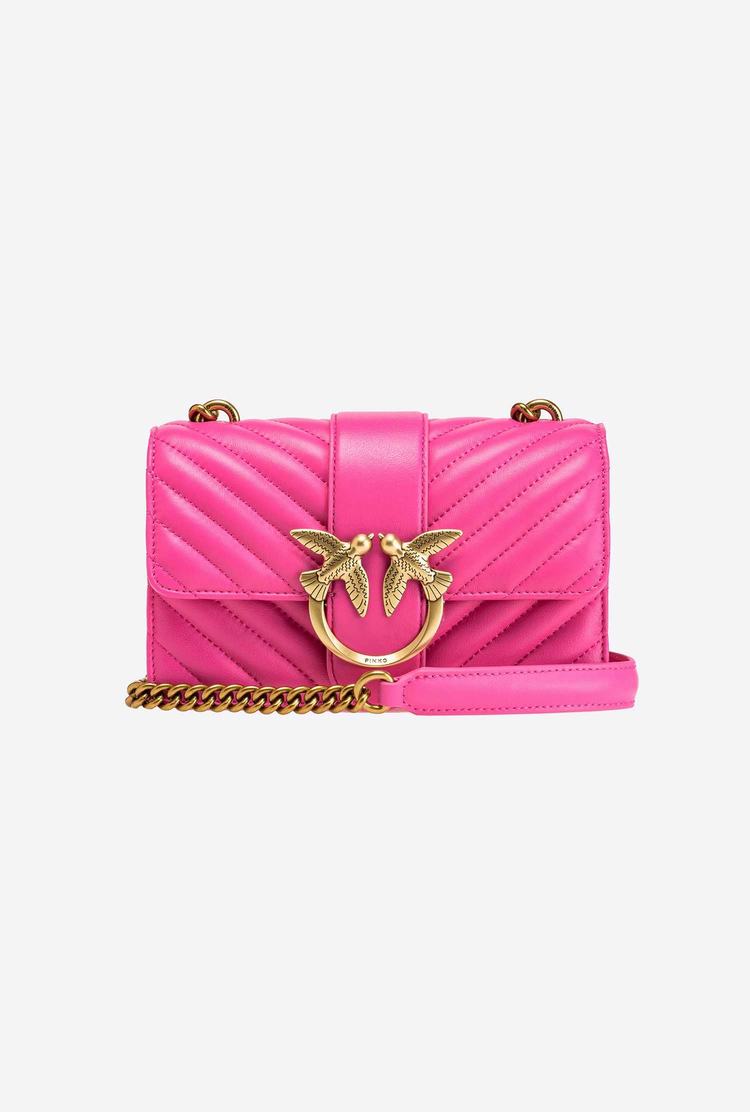Women's Pinko Mini Love Bag Icon Chevron Crossbody Bags Fuchsia Gold | Canada-02394719