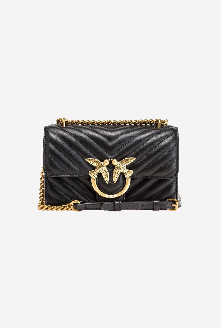 Women's Pinko Mini Love Bag Icon Chevron Shoulder Bags Black Gold | Canada-04816379