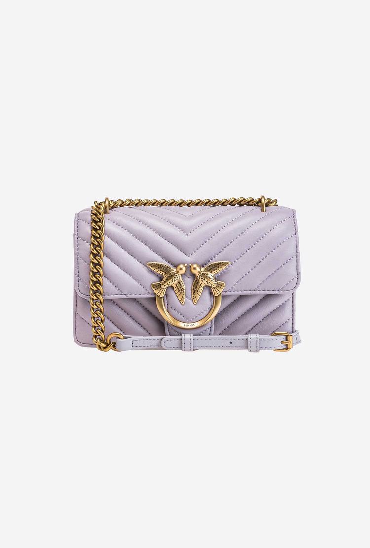 Women's Pinko Mini Love Bag Icon Chevron Shoulder Bags Grey Gold | Canada-12675439